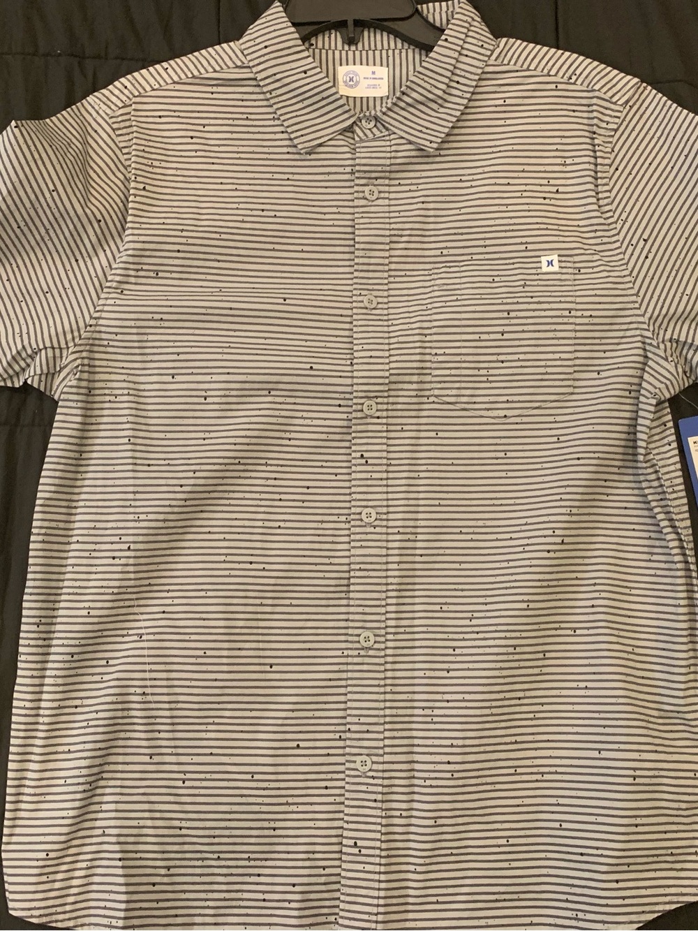 Hurley Men's Short-Sleeve Button-Down Shirt in White with Black Stripes